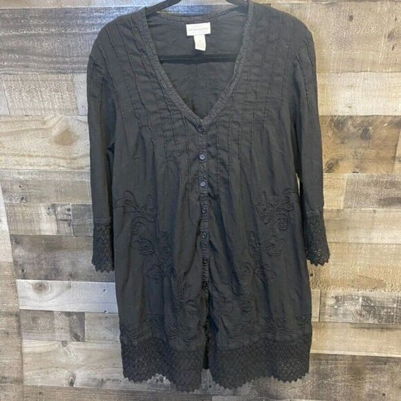 Soft Surroundings Plus Pleated Lace Trim Embroidered Cotton Tunic Size M - Picture 1 of 5